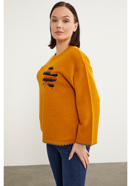 Yaprak Motifli Bohem Triko Kazak - Güneş indirimleri