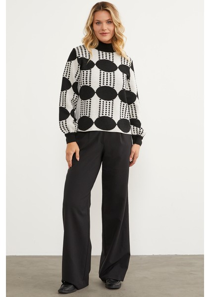 Yarım Balıkçı Çift Renk Triko Kazak - Siyah modelleri