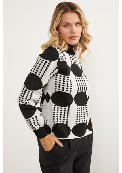 Yarım Balıkçı Çift Renk Triko Kazak - Siyah indirimleri