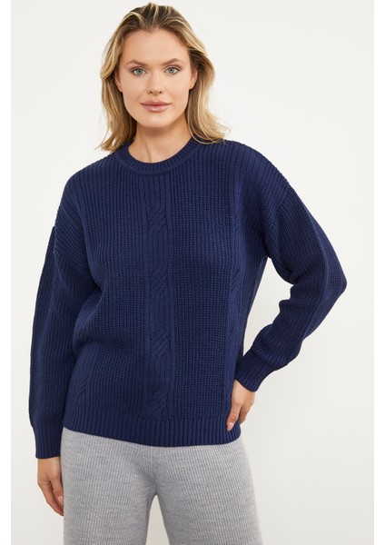 Petek Desenli Oversize Triko Kazak - Lacivert fiyatları