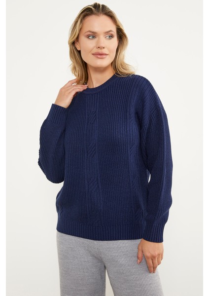 Petek Desenli Oversize Triko Kazak - Lacivert modelleri