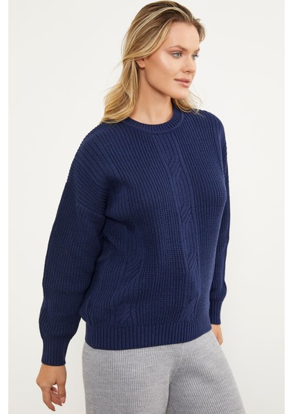 Petek Desenli Oversize Triko Kazak - Lacivert fırsatları