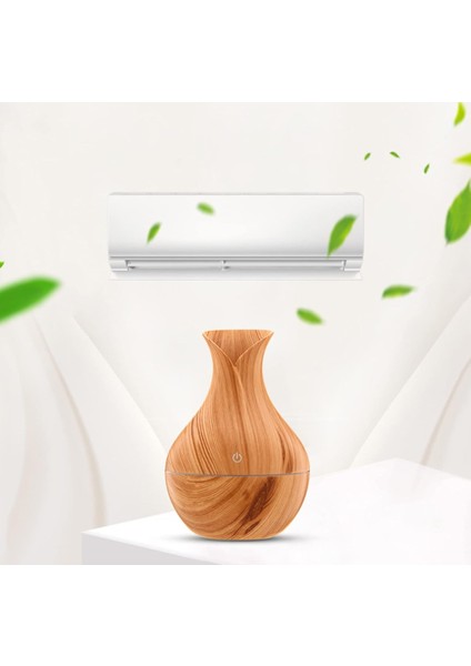 Coverzone Uçucu Yağ Difüzör 200ml LED Aromaterapi Nemlendirici Ahşap Görünümlü Hava Nemlendirici USB Mist Maker LED Işık Hava Aroma Nemlendirici Meditasyon ve Yoga Koyu Kahverengi 15CM x 10CM A042