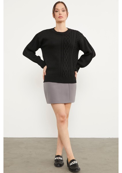 Prenses Kol Örgü Detaylı Triko Kazak - Siyah fiyatları