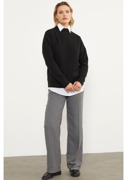 Petek Örgü Dik Yaka Triko Kazak - Siyah fiyatları
