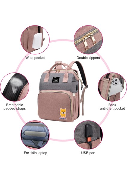 Çok Fonksiyonel Diaper Bag Backpack Waterproof Mommy Bag Nappy Bag Maternity Backpack For Baby With Insulated Pockets Diaper Pad Toys Burp Cloth USB Port (Yurt Dışından) fırsatları