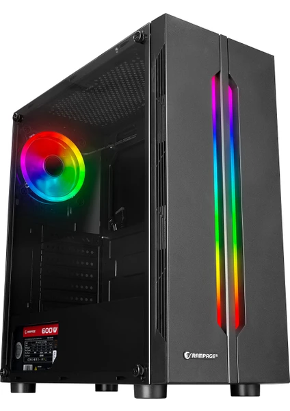 Spectra Tempered Glass 600W 80PLUS Rainbow Fan ve Ledli 1*usb 3.0 + 2* USB 2.0 Gaming Kasa