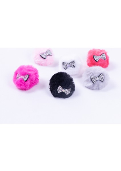 Taşlı ponpon saç tokası, pembe