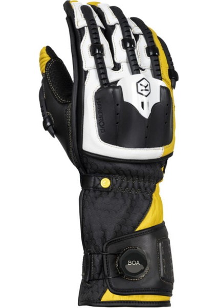 Handroid (Mk5) Korumalı Deri Motosiklet Eldiveni (Siyah / Sarı)