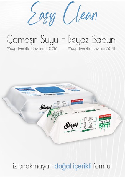 Easy Clean Yüzey Temizlik Havlusu 50'li ve Çamaşır Suyu Katkılı 100' Lü