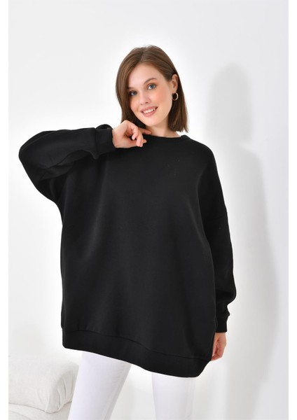 Kadın Oversize 3 İp Şardonlu Sweatshirt Siyah 10001