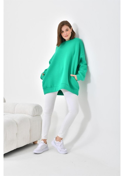 Kadın Oversize 3 İp Şardonlu Sweatshirt Benetton 10001 indirimleri