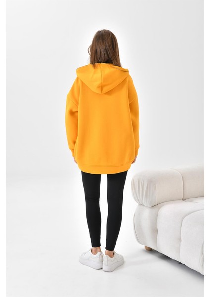 Kadın Oversize 3 İp Şardonlu Fermuarlı Sweatshırt Hardal 10002 modelleri