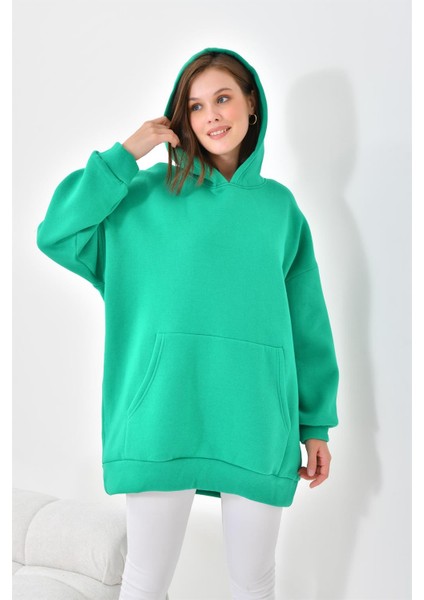 Kadın Oversize 3 İp Şardonlu Kapüşonlu Sweatshirt Benetton 10000
