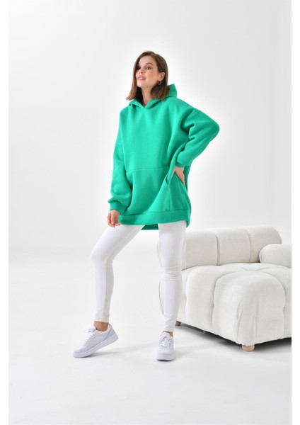 Kadın Oversize 3 İp Şardonlu Kapüşonlu Sweatshirt Benetton 10000