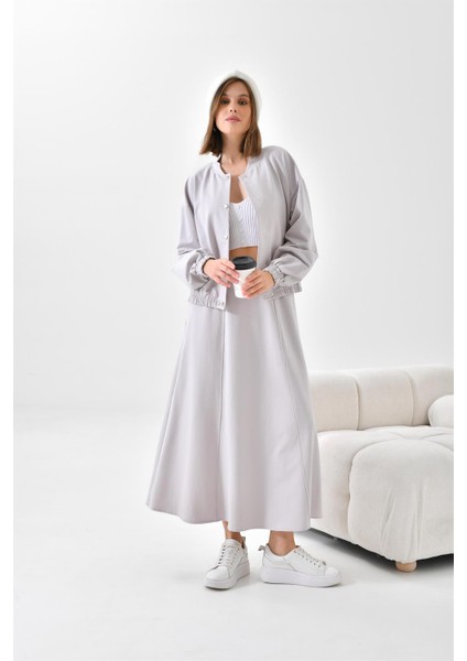 Kadın İki İp Etekli Takım Gri 30619