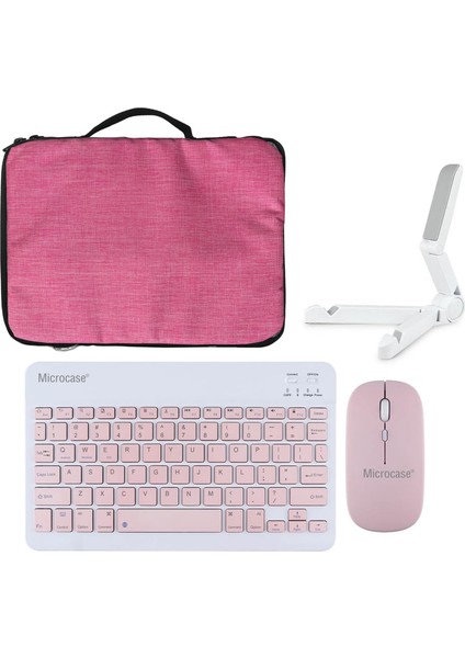 Tablet Çanta + Bluetooth Klavye + Mouse + Tablet Standı - Pembe