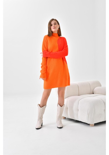 Kadın Oval Detaylı Tunik Orange 20567