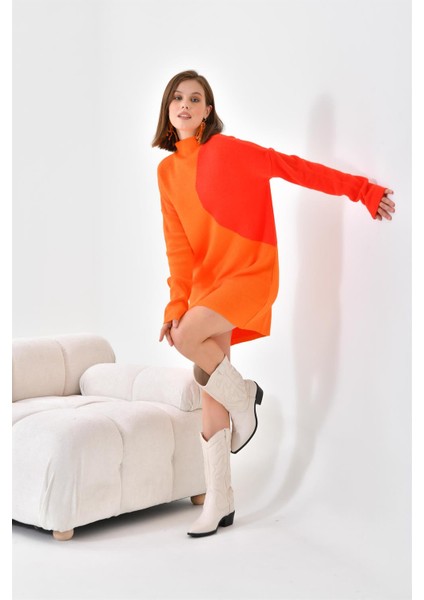 Kadın Oval Detaylı Tunik Orange 20567