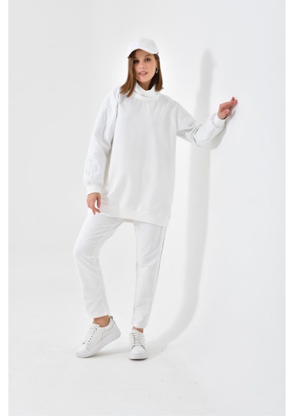 Kadın İki İp Deri Detaylı Takım Ekru 30616