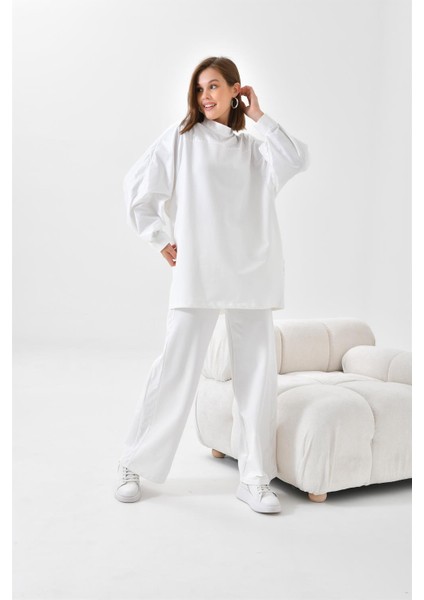 Kadın İki İp Deri Detaylı Takım Ekru 30618