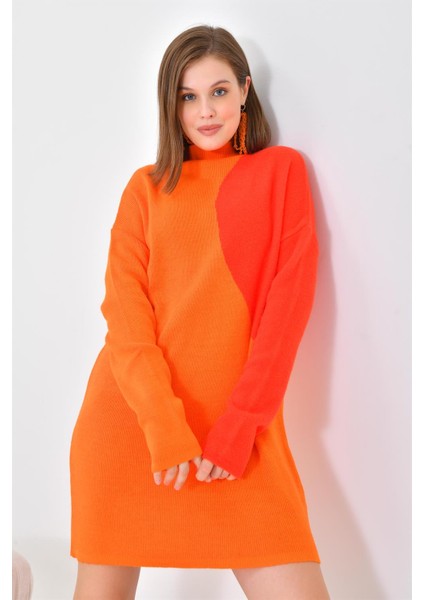 Kadın Oval Detaylı Tunik Orange