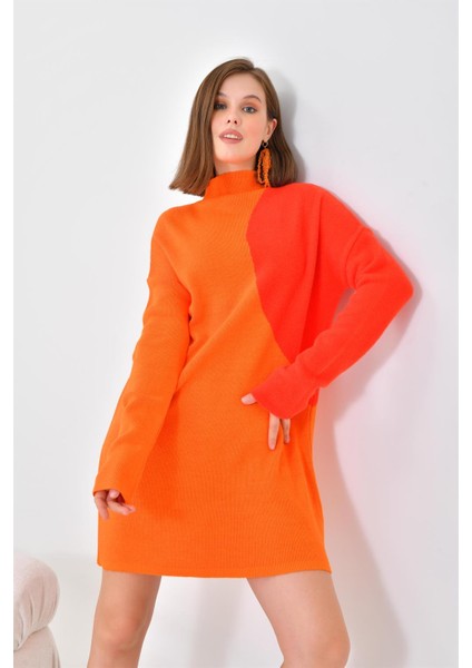 Kadın Oval Detaylı Tunik Orange