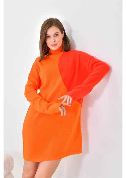 Kadın Oval Detaylı Tunik Orange