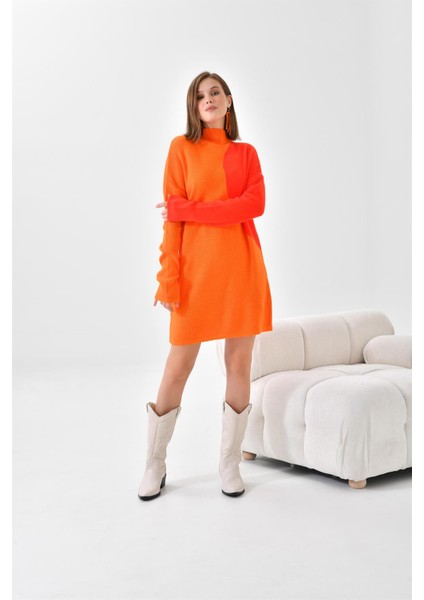 Kadın Oval Detaylı Tunik Orange