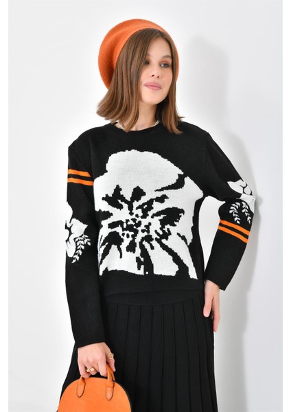 Kadın Çiçek Desen Detaylı Etekli Takım Siyah 20125 modelleri