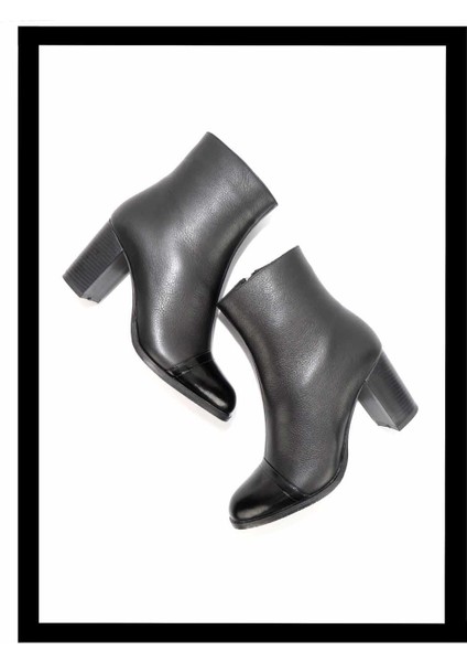 Siyah Siyah Kırışık Rugan Hakiki Deri Kadın Bot & Bootie K02208021503