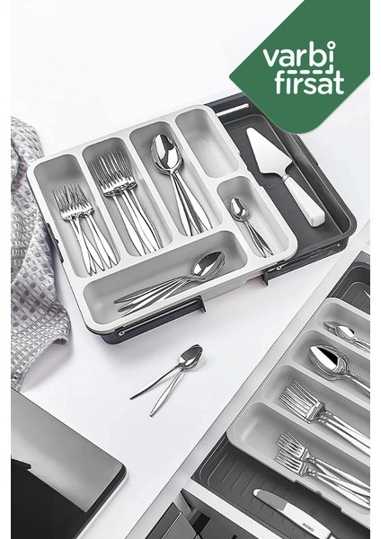 Çift Taraflı Uzayabilen Pratik Çekmece İçi Kaşıklık Organizer