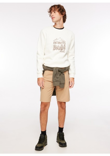 Kırık Beyaz Erkek Bisiklet Yaka Baskılı Sweatshirt D3WM-SWT29 fiyatları