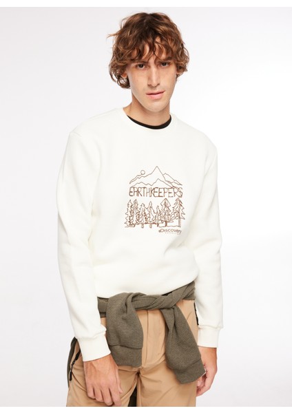 Kırık Beyaz Erkek Bisiklet Yaka Baskılı Sweatshirt D3WM-SWT29 modelleri