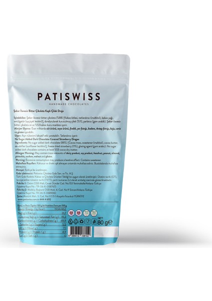 Patiswiss Şeker Ilavesiz Bitter Çilek Draje 80 gr