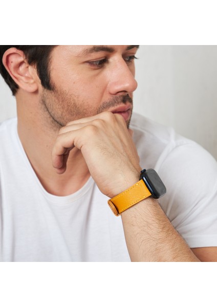 Apple Watch 42MM 44MM 45MM 49MM 3 / 4 / 5 / 6 / se / 7 / 8 / 9 / Ultra / Ultra 2 Deri Kordon Sarı fiyatları