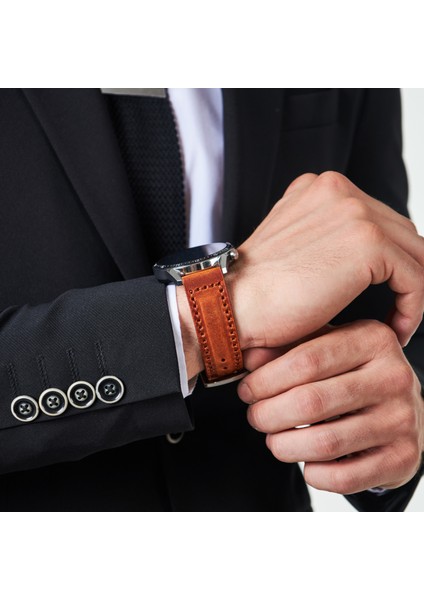 Samsung Galaxy Watch 4 / 5 / 6 44MM / 40MM / Galaxy Watch 5 Pro 45MM / Galaxy Watch 4 44MM / 40MM / Galaxy Watch 4 Classic 46MM / 42MM 47MM Active 2 40MM / 44MM Uyumlu Deri Kordon Kayış Hardal