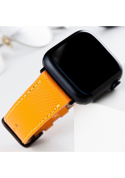 Apple Watch 42MM 44MM 45MM 49MM 3 / 4 / 5 / 6 / se / 7 / 8 / 9 / Ultra / Ultra 2 Deri Kordon Sarı