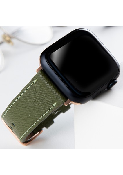 Apple Watch 42MM 44MM 45MM 49MM 3 / 4 / 5 / 6 / se / 7 / 8 / 9 / Ultra / Ultra 2 Deri Kordon Haki Yeşil
