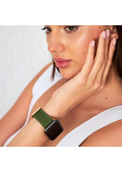 Apple Watch 42MM 44MM 45MM 49MM 3 / 4 / 5 / 6 / se / 7 / 8 / 9 / Ultra / Ultra 2 Deri Kordon Haki Yeşil modelleri
