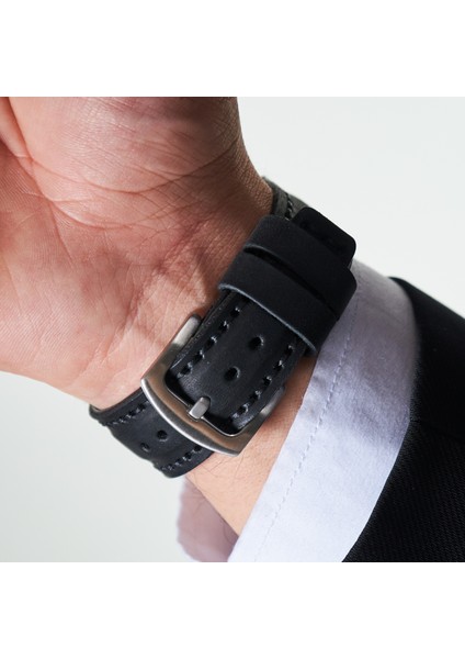 Samsung Watch 4 / 5 / 6 Watch 6 Classic 40mm 43mm 44mm 47mm Watch 5 / Watch 5 Pro 40 44 45 Watch 4 40 42 44 46mm 20mm Deri Kordon Siyah