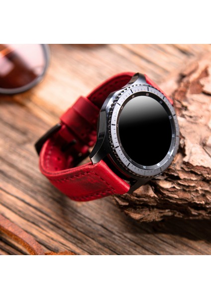 Samsung Galaxy Watch 4 / 5 / 6 44MM / 40MM / Galaxy Watch 5 Pro 45MM / Galaxy Watch 4 44MM / 40MM / Galaxy Watch 4 Classic 46MM / 42MM 47MM Active 2 40MM 44MM Uyumlu Deri Kordon Kayış Kırmızı