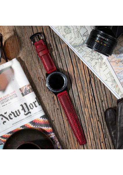 Samsung Galaxy Watch 4 / 5 / 6 44MM / 40MM / Galaxy Watch 5 Pro 45MM / Galaxy Watch 4 44MM / 40MM / Galaxy Watch 4 Classic 46MM / 42MM 47MM Active 2 40MM 44MM Uyumlu Deri Kordon Kayış Kırmızı fırsatları