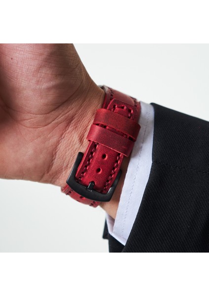 Samsung Galaxy Watch 4 / 5 / 6 44MM / 40MM / Galaxy Watch 5 Pro 45MM / Galaxy Watch 4 44MM / 40MM / Galaxy Watch 4 Classic 46MM / 42MM 47MM Active 2 40MM 44MM Uyumlu Deri Kordon Kayış Kırmızı indirimleri