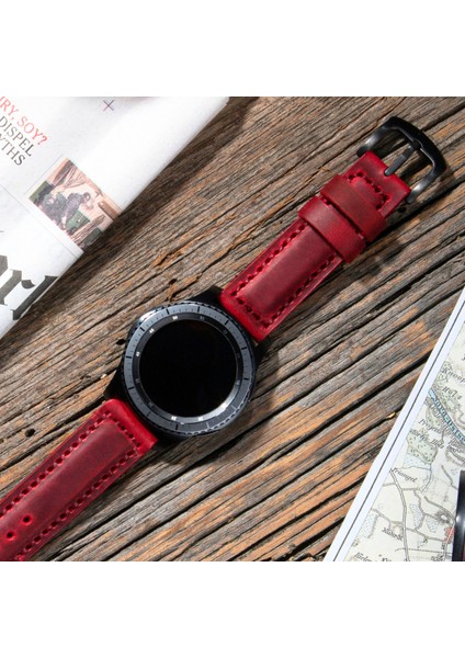 Samsung Galaxy Watch 4 / 5 / 6 44MM / 40MM / Galaxy Watch 5 Pro 45MM / Galaxy Watch 4 44MM / 40MM / Galaxy Watch 4 Classic 46MM / 42MM 47MM Active 2 40MM 44MM Uyumlu Deri Kordon Kayış Kırmızı