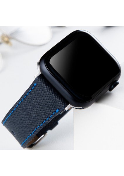 Apple Watch Kordon 42MM 44MM 45MM 49MM 3 / 4 / 5 / 6 / se / 7 / 8 / 9 / Ultra / Ultra 2 Lacivert Deri Kayış