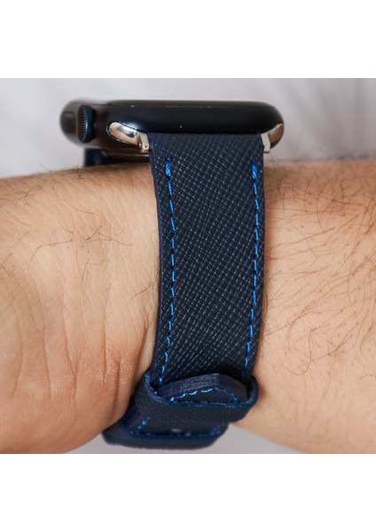 Apple Watch Kordon 42MM 44MM 45MM 49MM 3 / 4 / 5 / 6 / se / 7 / 8 / 9 / Ultra / Ultra 2 Lacivert Deri Kayış