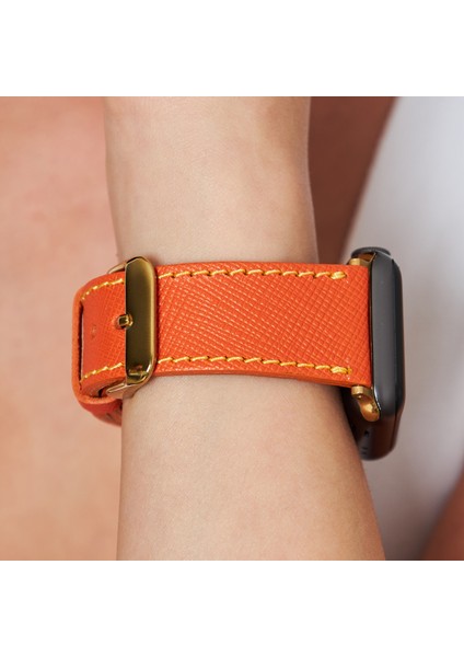 Apple Watch Kordon 42MM 44MM 45MM 49MM 3 / 4 / 5 / 6 / se / 7 / 8 / 9 / Ultra / Ultra 2 Deri Kordon Turuncu