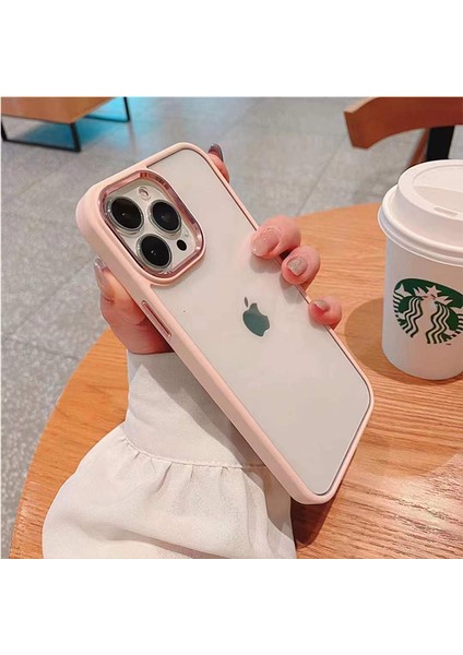 iPhone 15 Pro Max Kılıf Metal Tuş ve Kamera Çerçeveli Arkası Sararmaz Şeffaf Kenarları Renkli