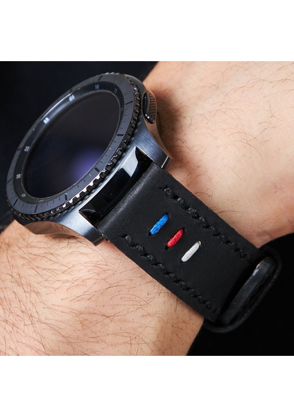 Samsung Galaxy Watch 4 5 6 / Watch 6 Classic 40MM 43MM 44MM 47MM Watch 5 Watch 5 Pro 40MM 44MM 45MM Watch 4 40MM 42MM 44MM 46MM 3 İp Motifli Siyah Deri Kordon 20MM Deri Kayış fiyatları
